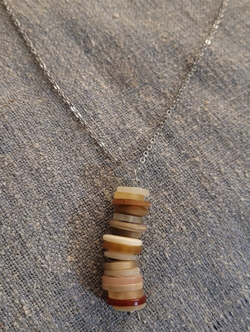 Neutral Stack Bead Pendant Necklace - Silver Chain
